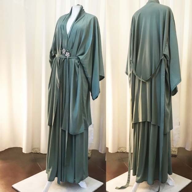 Robe et Kimono en crepe de soie verte